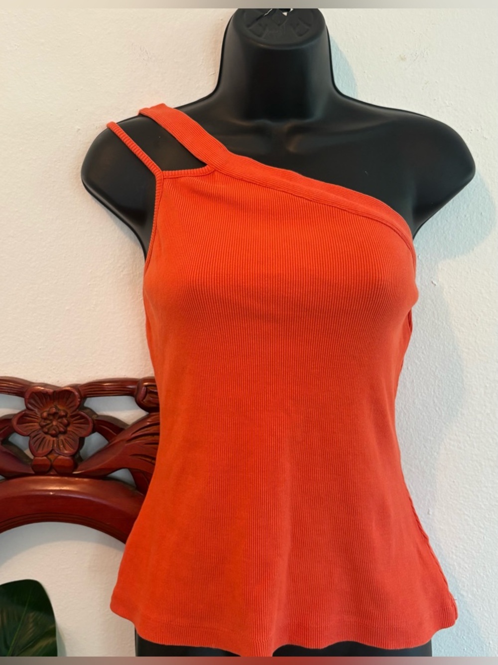 Maeve by Anthropologie One-Shoulder Orange Ribbed Cotton Tank Top